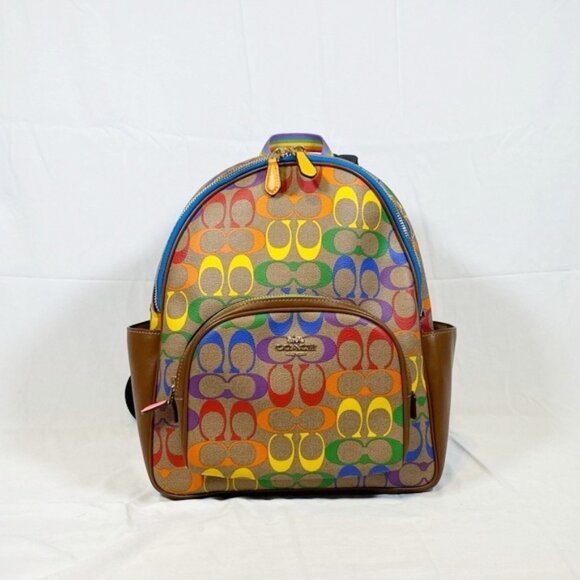Coach Rainbow Signature Coated Canvas Backpack Handbag - Picture 1 of 10